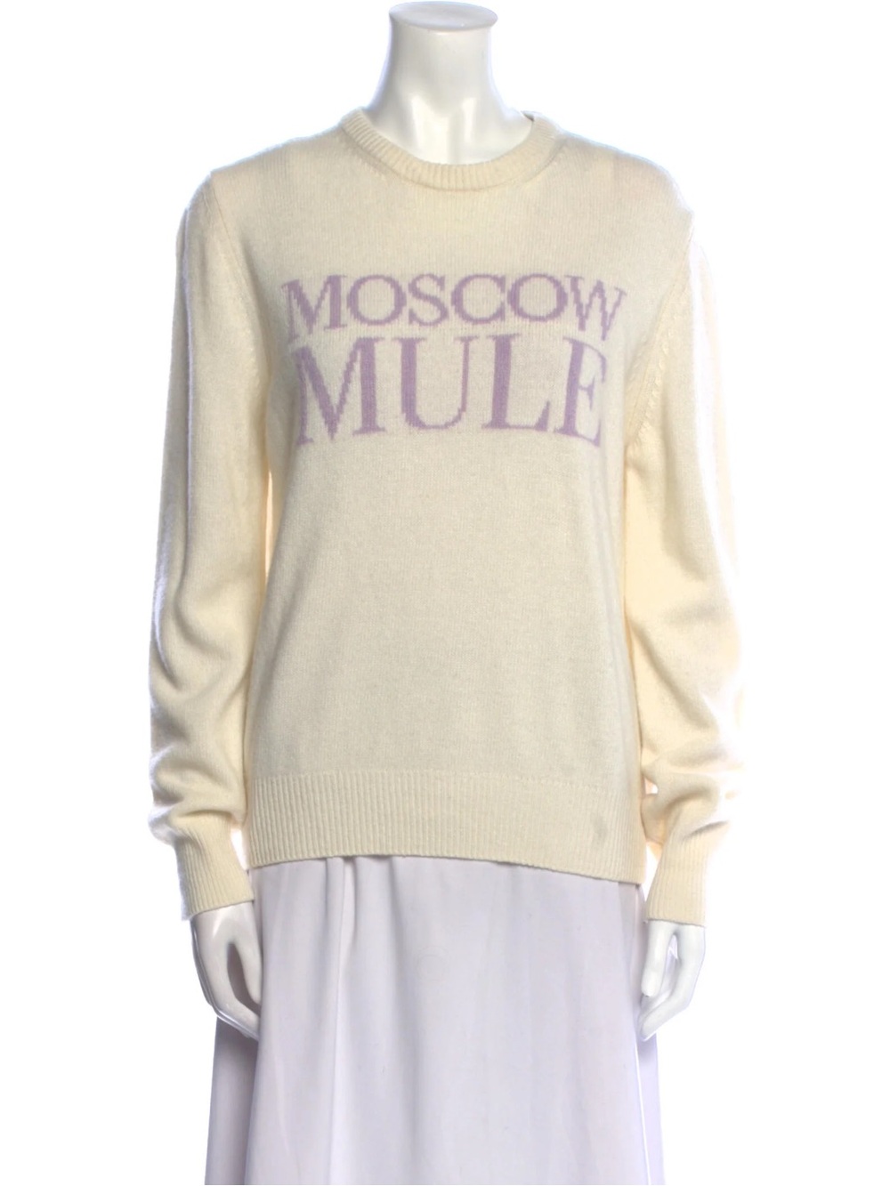 Cream Crewneck Logo Sweater with Lavender Lettering
